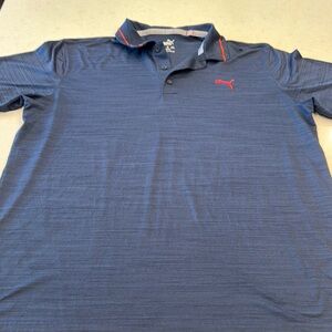 Puma Men's Blue Polo with Red Logo